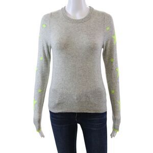 Brodie Womens Star Long Sleeve Round Neck Cashmere Sweater Gray Green Size XS